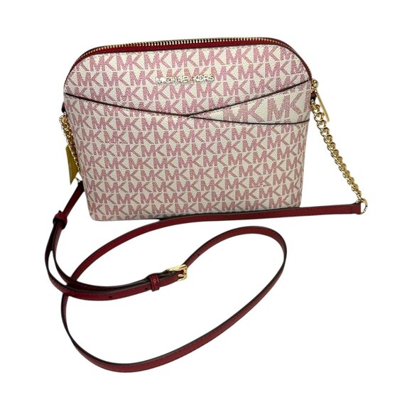 Michael Kors Jet Set Travel Medium Signature Logo Dome Crossbody Bag in Cherry - Picture 2 of 7